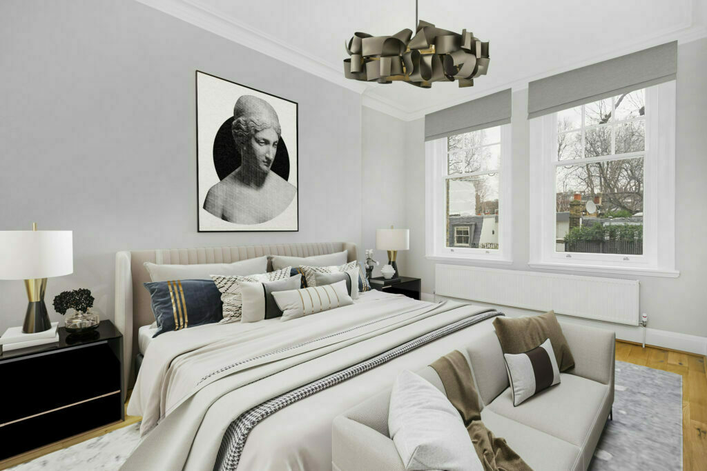 2D Virtual Home Staging Virtual Furnishing Example Bedroom Hornton Street W8 4NR Virtual Stage Property