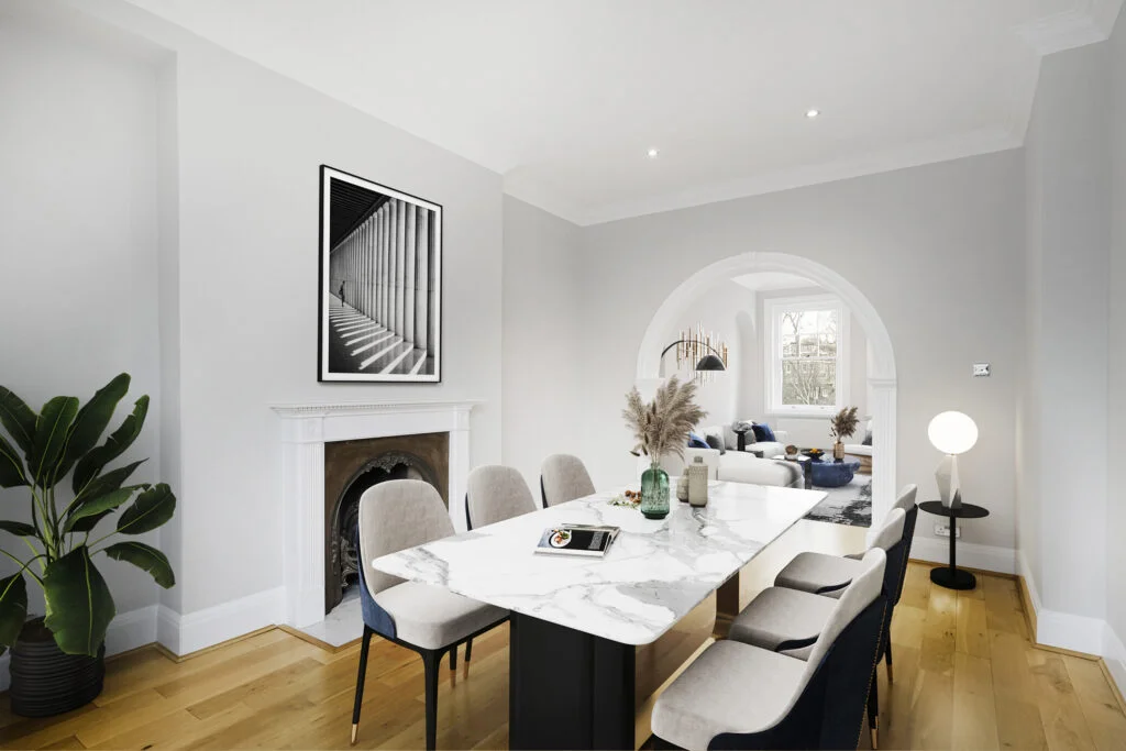 2D Virtual Home Staging Virtual Furnishing Example Dining Hornton Street W8 4NR Virtual Stage Property