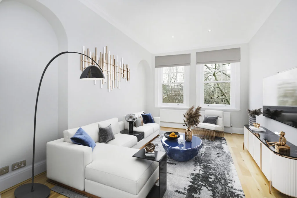 2D Virtual Home Staging Virtual Furnishing Example Reception Hornton Street W8 4NR Virtual Stage Property